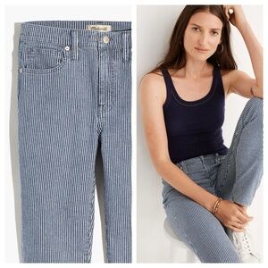 Madewell conductor stripe jean 9” mid rise skinny pant blue white in piper 27